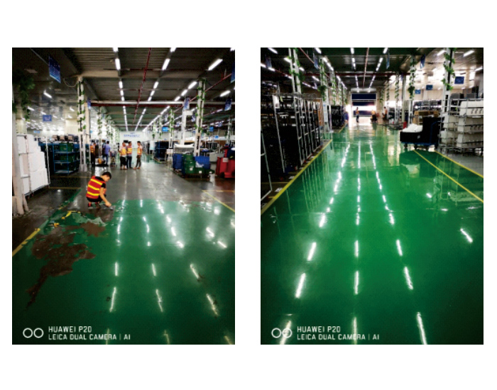 環氧地坪表層脫落，采用ADS-08背水壓反滲漏防霉涂料做地面處理后，完美修復